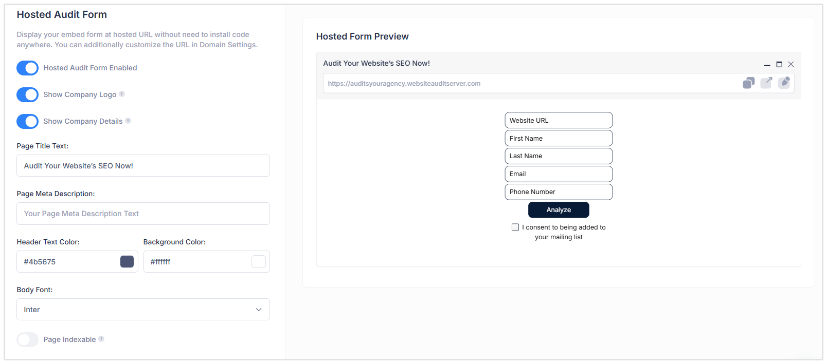 Hosted Audit Form Preview